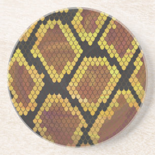 Dessous De Verre En Grès Serpent Brun et Imprimé Doré