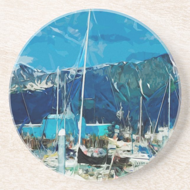 Dessous De Verre En Grès Seward Harbour Alaska Impressionnisme Abstrait (Devant)