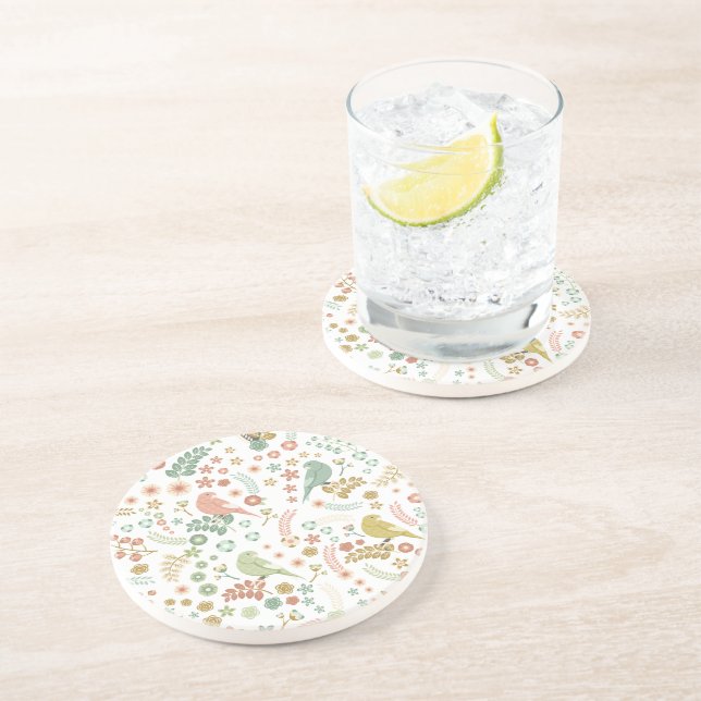 Dessous De Verre En Grès Shabby Birds & Branches Blanc (Côté)