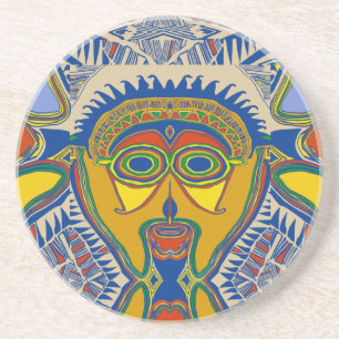 Dessous De Verre En Grès Shaman Tribal Mask