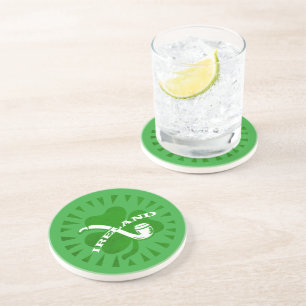 Dessous De Verre En Grès Shamrock Vert 3 Feuilles Et Texte Irlandais