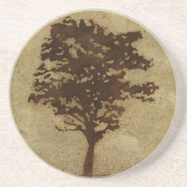 Dessous De Verre En Grès Silhouette d'arbre sur Arrière - plan de bronze (Devant)