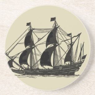Dessous De Verre En Grès Silhouette de bateau avec les voiles se