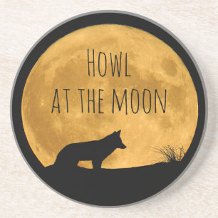 Dessous De Verre En Grès Silhouette de loup en Lune Lumineuse