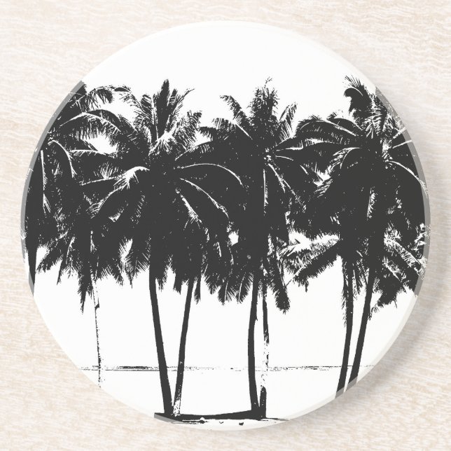 Dessous De Verre En Grès Silhouette de palmiers blancs noirs (Devant)