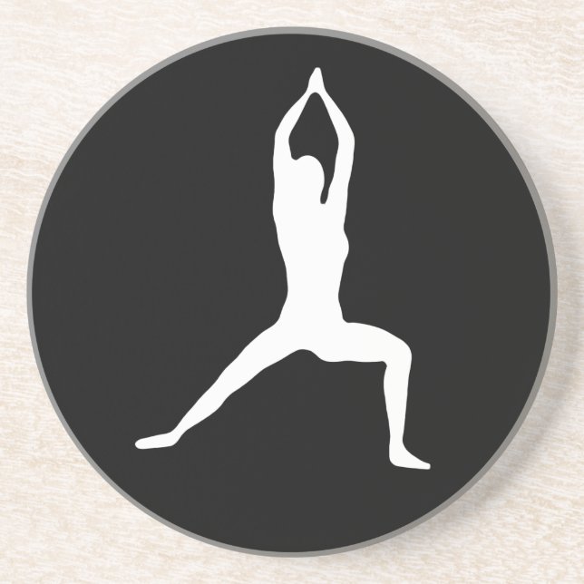 Dessous De Verre En Grès Silhouette de pose de yoga de guerrier (Devant)