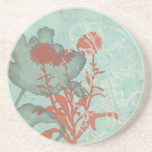 Dessous De Verre En Grès Silhouette des fleurs rouges sur l'arrière - plan
