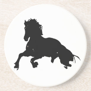 Dessous De Verre En Grès Silhouette du cheval blanc noir