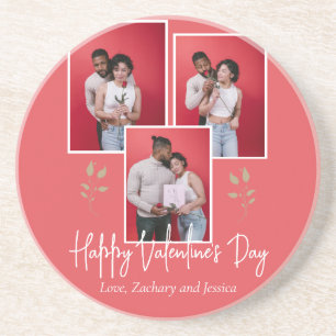 Dessous De Verre En Grès Simple Elegant Floral valentine's day photo couple