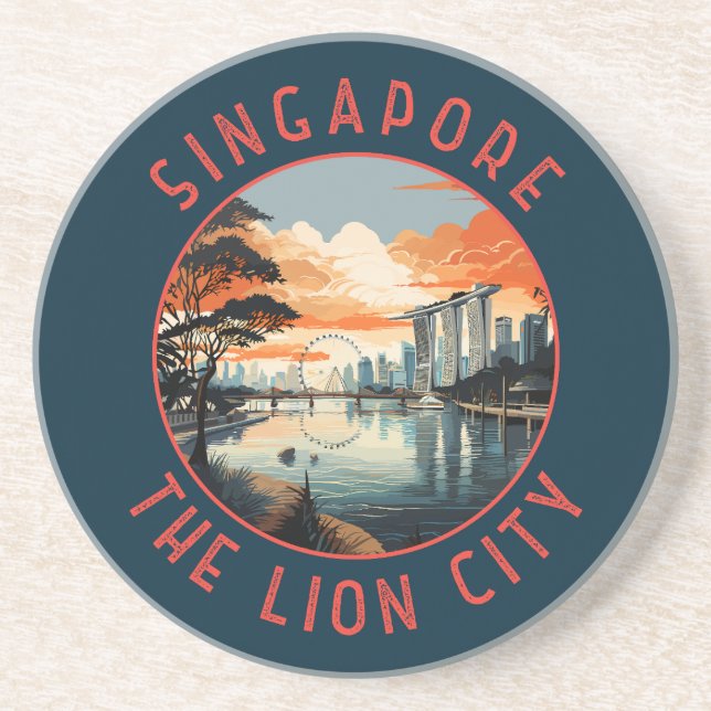 Dessous De Verre En Grès Singapore Retro Distressed Circle (Devant)