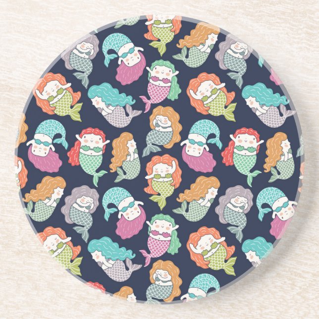 Dessous De Verre En Grès Sirènes : motif sans soudure fantaisiste. (Devant)