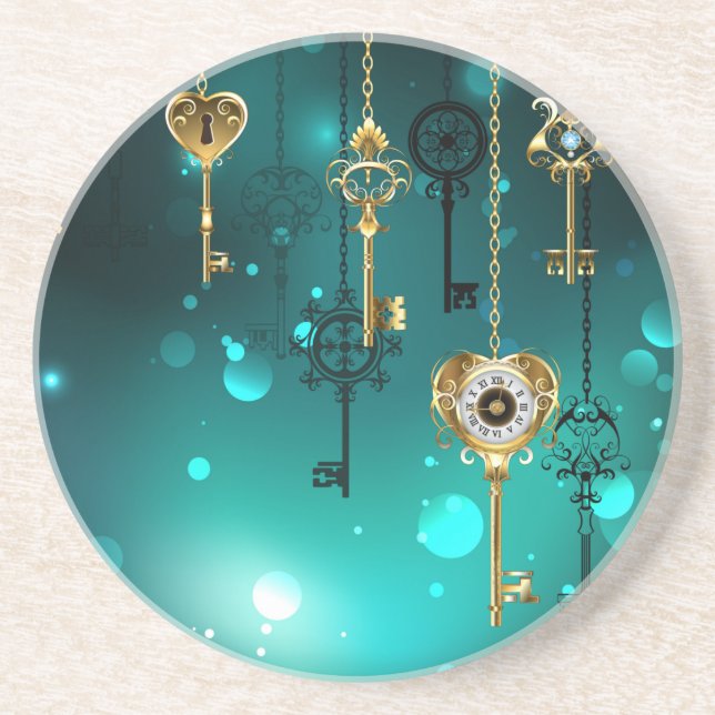 Dessous De Verre En Grès Skeleton Keys on Green Background (Devant)