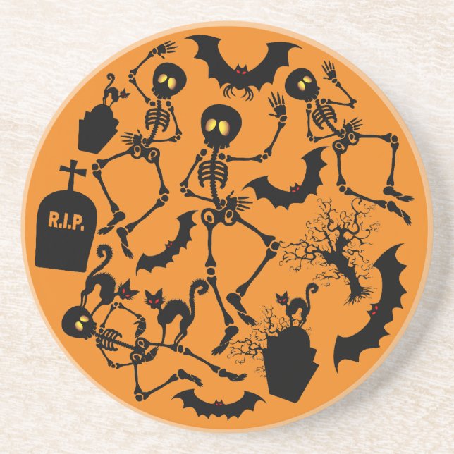 Dessous De Verre En Grès Skeletons d'Halloween Macabre Dance (Devant)