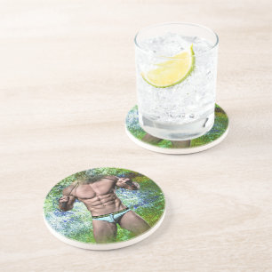 Dessous De Verre En Grès SlipperyJoe's homme adulte très musclé torse nu 
