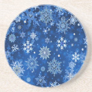 Dessous De Verre En Grès Snowflakes de Noël Bleu et argent