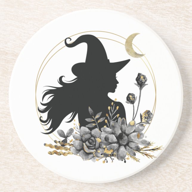Dessous De Verre En Grès Sorcière d'Halloween contemporaine moderne (Devant)