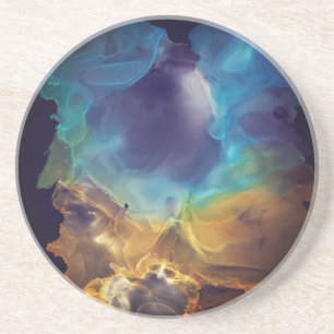 Dessous De Verre En Grès Space Nebula bleu jaune Alcool art