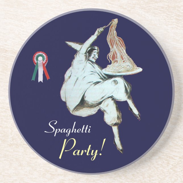 Dessous De Verre En Grès SPAGHETTI PARTY, CUISINE ITALIENNE, bleu rouge bla (Devant)