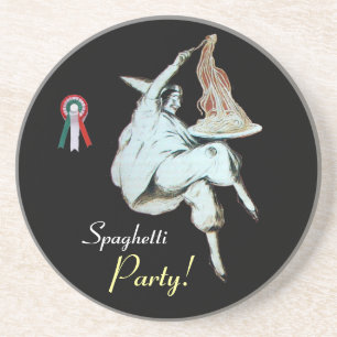 Dessous De Verre En Grès SPAGHETTI PARTY, CUISINE ITALIENNE, noir rouge