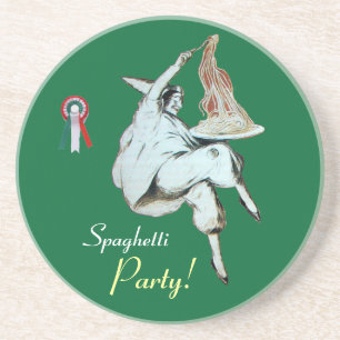 Dessous De Verre En Grès SPAGHETTI PARTY, CUISINE ITALIENNE, vert rouge bla