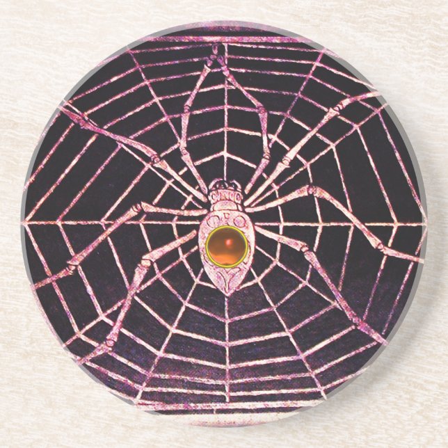 Dessous De Verre En Grès SPIDER ET WEB Orange Agate Noir (Devant)