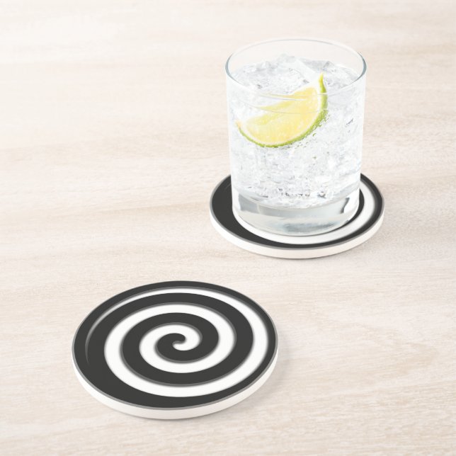 Dessous De Verre En Grès Spirale hypnotique noire (Côté)