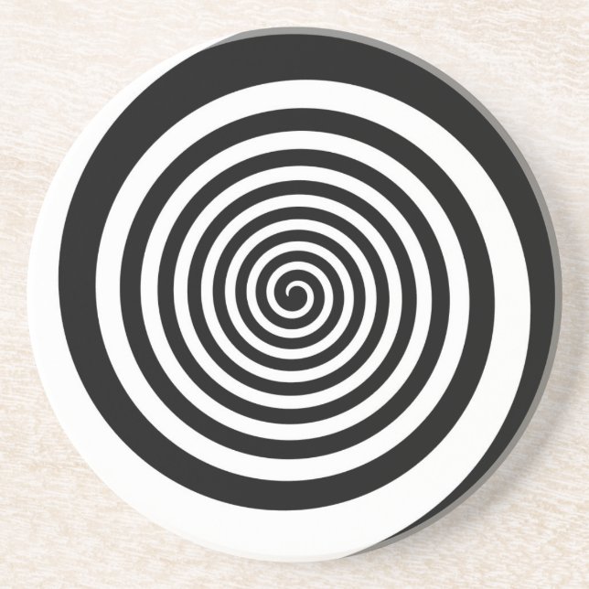 Dessous De Verre En Grès Spirale hypnotique noire et blanche (Devant)
