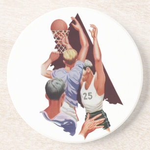 Dessous De Verre En Grès Sports Anciens, Joueurs de Basket-ball dans un Mat