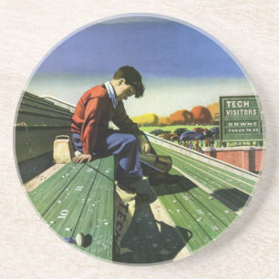 Dessous De Verre En Grès Sports Vintage, Supporter de Football Triste avec