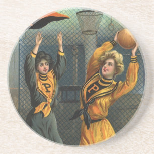 Dessous De Verre En Grès Sports vintages, Équipe féminine de basket-ball au