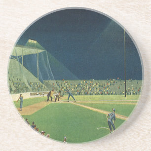 Dessous De Verre En Grès Sports vintages, match de baseball de nuit