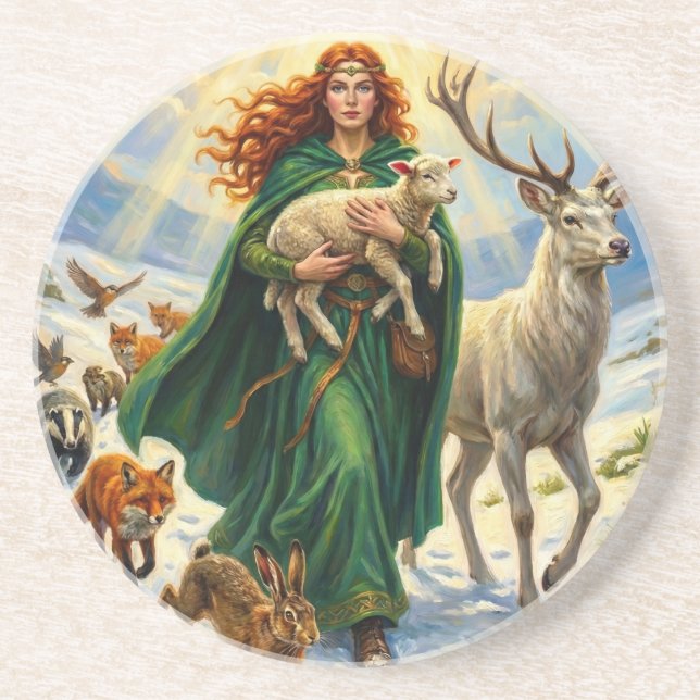 Dessous De Verre En Grès St Brigid Spring Goddess Woodland Animals Imbolc (Devant)