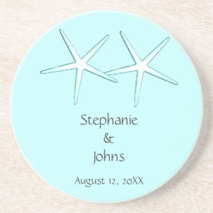 Dessous De Verre En Grès Starfish Cute Couple Turquoise Blanc Cadeau Favori