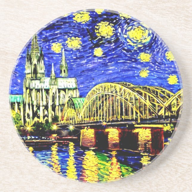 Dessous De Verre En Grès Starry Night Cologne Allemagne Cathédrale Throw Pi (Devant)