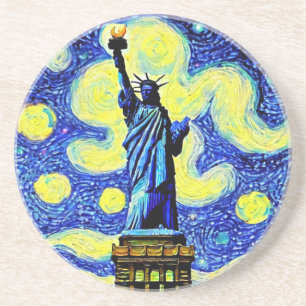 Dessous De Verre En Grès Starry Night Statue De Liberty New York