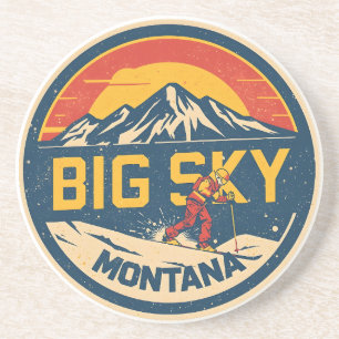 Dessous De Verre En Grès Station de ski vintage BIG SKY Montana Bozeman mon