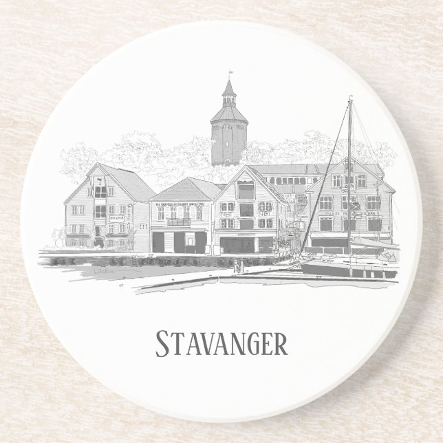 Dessous De Verre En Grès Stavanger Norvège Beau Streetscape Dessin (Devant)