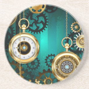 Dessous De Verre En Grès Steampunk Jewelry Watch on a Green Background