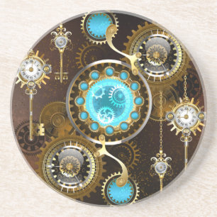 Dessous De Verre En Grès Steampunk Rusty Background with Turquoise Lenses