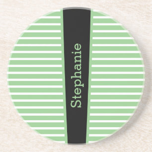 Dessous De Verre En Grès Stripes Sage Green Black White Personnalisé Nom mi