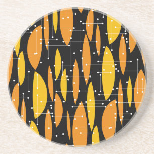 Dessous De Verre En Grès Style atomique, motif géométrique noir orange.