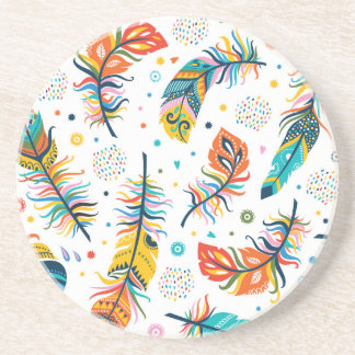 Dessous De Verre En Grès Style Boho, motif en plumes sans soudure.