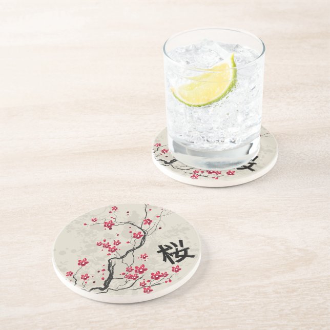 Dessous De Verre En Grès Style oriental Sakura Cherry Blossom Art (Côté)