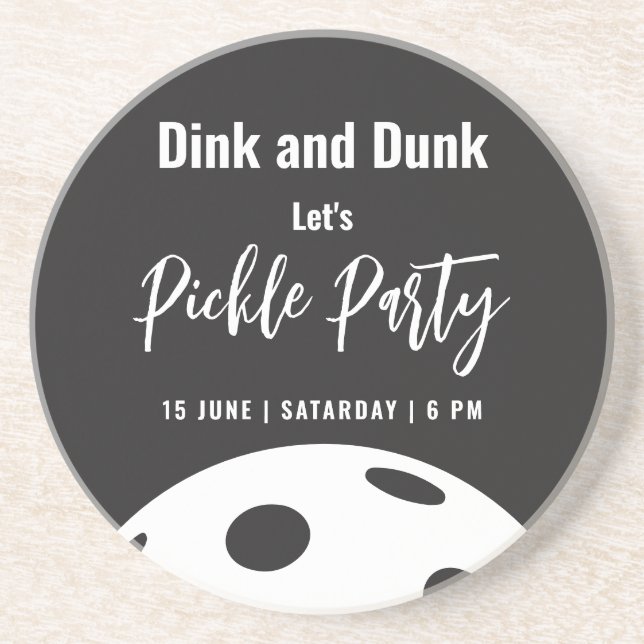 Dessous De Verre En Grès Style Rétro Neon Noir Thème Pickleball Anniversair (Devant)