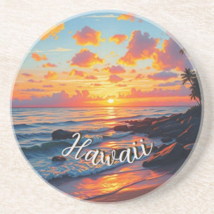 Dessous De Verre En Grès Style vintage Hawaï voyage côte mer coucher de sol