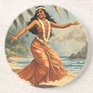Dessous De Verre En Grès Style vintage Hawaiian Travel Hula Girl Danser