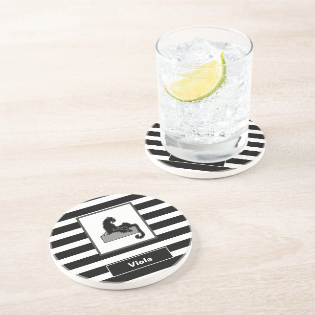 Dessous De Verre En Grès Stylish Black Panther Cat White (Côté)