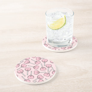 Dessous De Verre En Grès Sucettes roses, sucettes en forme de cœur, motif d