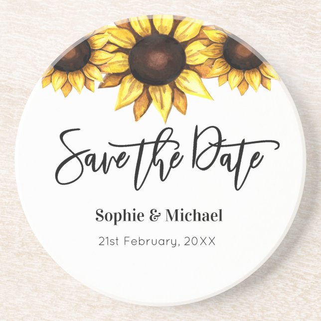 Dessous De Verre En Grès Sunflower Enregistrer la date Mariage (Devant)