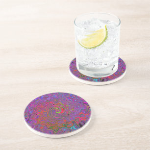 Dessous De Verre En Grès Super psychédélique Magenta Retro Liquide Swirl